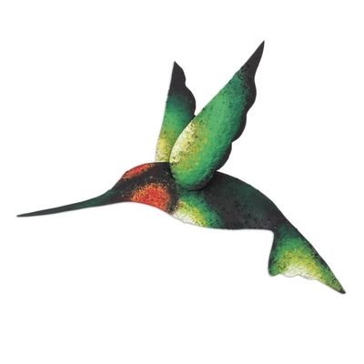 Alternate image for Green Hummingbird Artisan Handcrafted Steel Wall Sculpture Delightful Green Hummingbird