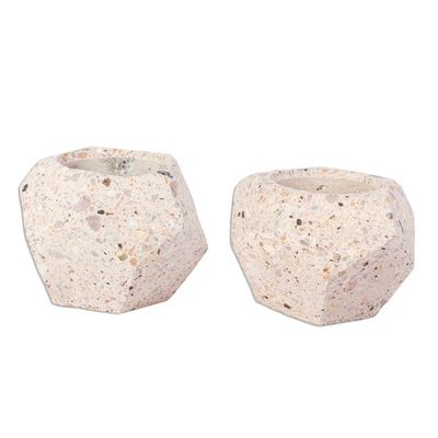 Alternate image for Small Polygonal Reclaimed Stone Flower Pots Pair Modern Polygon