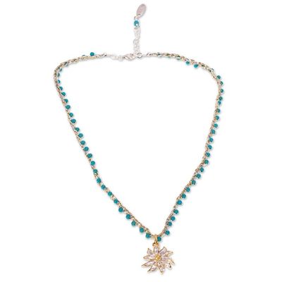 Alternate image for Turquoise Bead Necklace and Earring Set from Mexico Flower in Gold