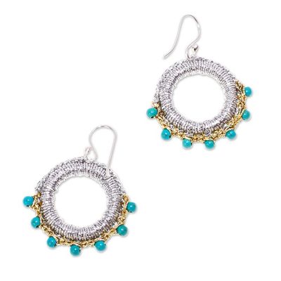 Alternate image for Turquoise Bead Necklace and Earring Set from Mexico Flower in Gold