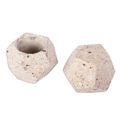 Alternate image for Small Polygonal Reclaimed Stone Flower Pots Pair Modern Polygon