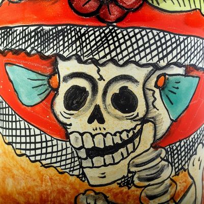 Alternate image for Ceramic Catrina Vase Hand Painted in Mexico Brilliant Catrina