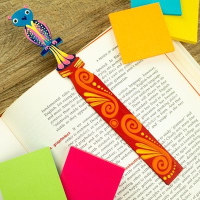 Alternate image for Hand Crafted Mexican Copal Wood Bookmark with Tropical Owl Reading Owl