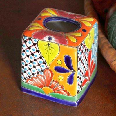 Alternate image for Hand-Painted Talavera Ceramic Tissue Box Cover from Mexico Folk Art Convenience