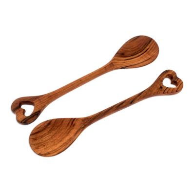 Alternate image for Hand Carved Guatemalan Wood Serving Spoons Pair Heart of Maya