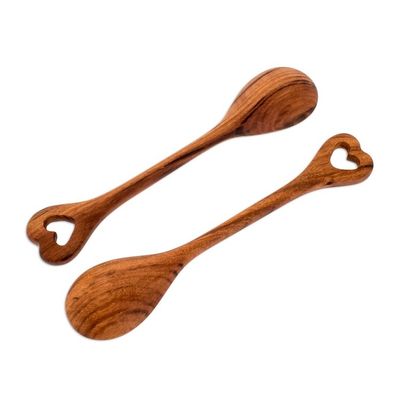 Alternate image for Hand Carved Guatemalan Wood Serving Spoons Pair Heart of Maya