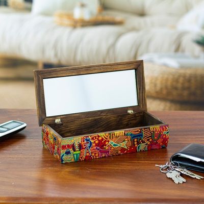 Alternate image for Huichol Theme Decoupage Jewelry Box with Mirror Huichol Fiesta