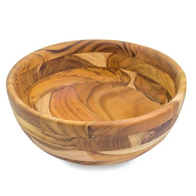 Alternate image for Guatemalan Teak Wood Artisan Handmade 10-inch Bowl Forest Mosaic