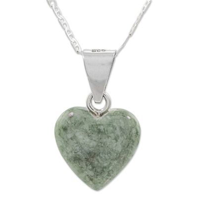 Alternate image for Light Green Jade Silver Heart Pendant Necklace Guatemala Mayan Heart in Light Green