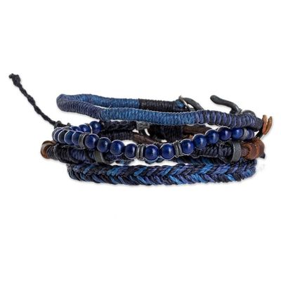 Alternate image for Lapis Lazuli and Leather Bracelets from Guatemala Set of 4 Boho Friends