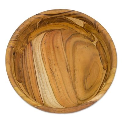 Alternate image for Guatemalan Teak Wood Artisan Handmade 10-inch Bowl Forest Mosaic