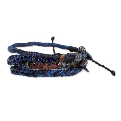 Alternate image for Lapis Lazuli and Leather Bracelets from Guatemala Set of 4 Boho Friends