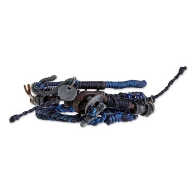 Alternate image for Lapis Lazuli and Leather Bracelets from Guatemala Set of 4 Boho Friends