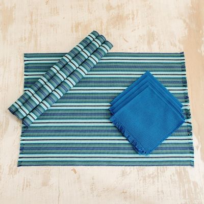 Alternate image for Handwoven Guatemalan Cotton Placemats Napkins set for 4 Sandy Shore