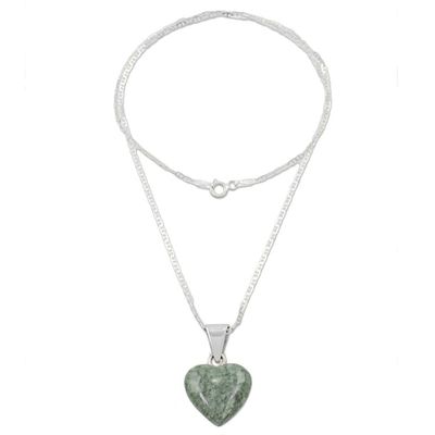 Alternate image for Light Green Jade Silver Heart Pendant Necklace Guatemala Mayan Heart in Light Green