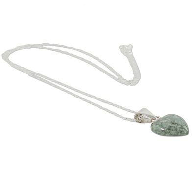 Alternate image for Light Green Jade Silver Heart Pendant Necklace Guatemala Mayan Heart in Light Green