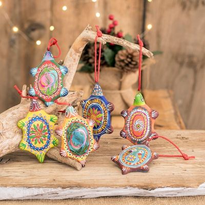Alternate image for Handcrafted Guatemalan Ceramic Turtle Ornaments Set of 6 Tropical Turtles