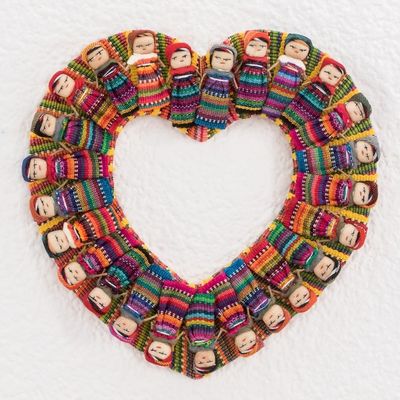 Alternate image for Heart-Shaped Cotton Worry Doll Wreath from Guatemala Quitapena Love