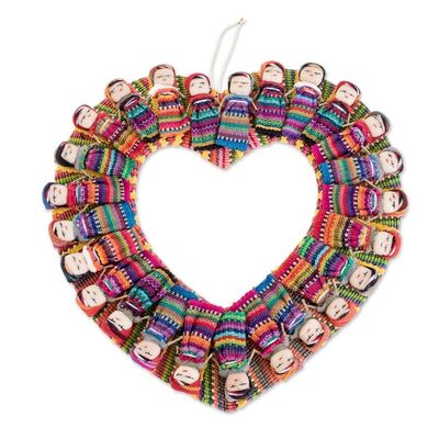Alternate image for Heart-Shaped Cotton Worry Doll Wreath from Guatemala Quitapena Love