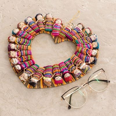Alternate image for Heart-Shaped Cotton Worry Doll Wreath from Guatemala Quitapena Love