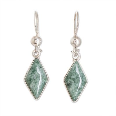 Alternate image for Guatemalan Green Jade Diamond Shape Earrings Verdant Diamond