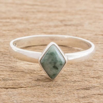 Alternate image for Green Rhombus Jade Single Stone Ring from Guatemala Love Rhombus in Green