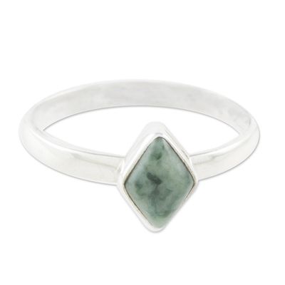 Alternate image for Green Rhombus Jade Single Stone Ring from Guatemala Love Rhombus in Green