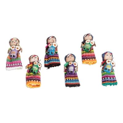 Alternate image for Set of 6 Cotton Decorative Dolls Handcrafted in Guatemala Sharing Wisdom