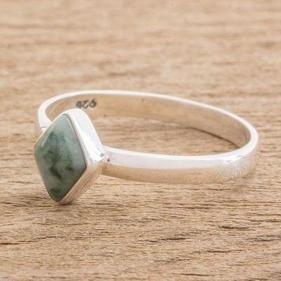 Alternate image for Green Rhombus Jade Single Stone Ring from Guatemala Love Rhombus in Green
