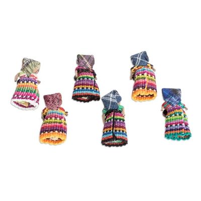 Alternate image for Set of 6 Cotton Decorative Dolls Handcrafted in Guatemala Sharing Wisdom