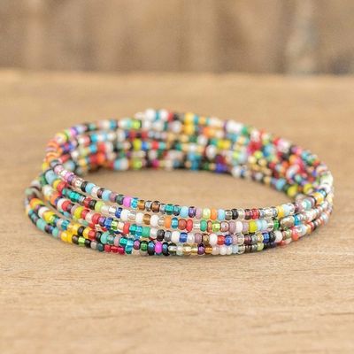 Alternate image for Multicolor Glass Beaded Stainless Steel Wire Coiled Bracelet Multicolor Menagerie