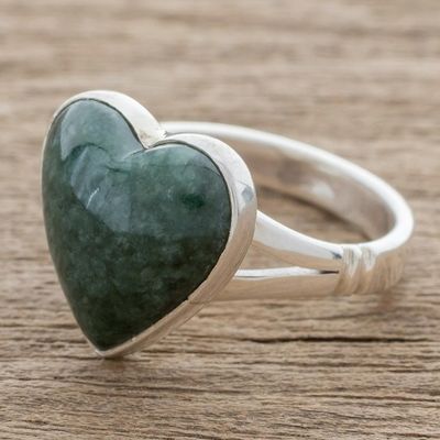 Alternate image for Heart-Shaped Dark Green Jade Cocktail Ring from Guatemala Love Dream