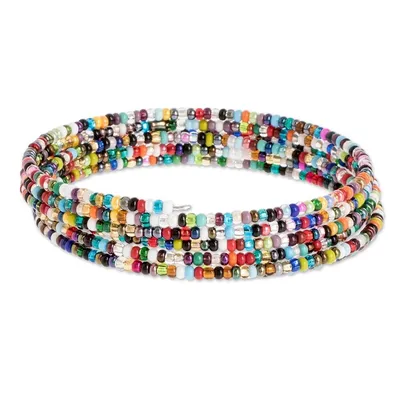 Alternate image for Multicolor Glass Beaded Stainless Steel Wire Coiled Bracelet Multicolor Menagerie