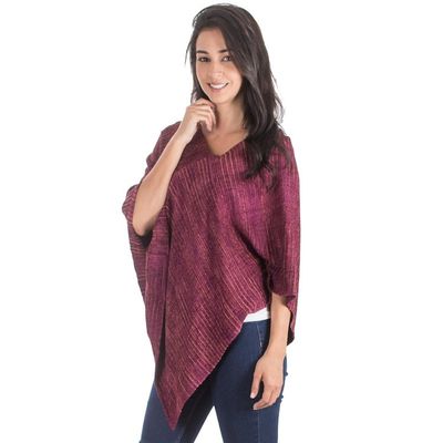 Alternate image for Handwoven Rayon Poncho with Striped Patterns from Guatemala Creation of Love