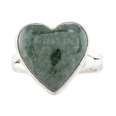 Alternate image for Heart-Shaped Dark Green Jade Cocktail Ring from Guatemala Love Dream