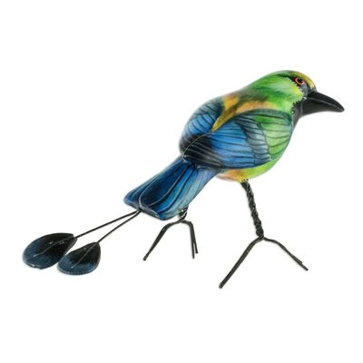 Alternate image for Hand Painted Ceramic Motmot Sculpture Turquoise-Browed Motmot