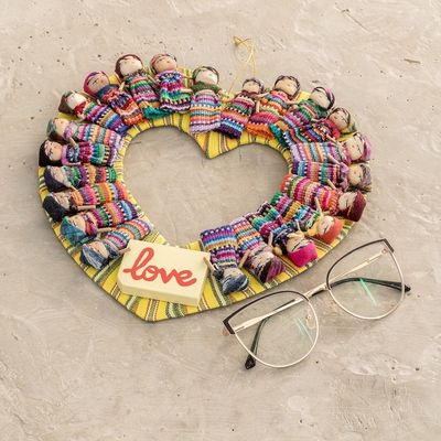 Alternate image for Hand-Loomed Cotton Worry Doll Heart Wreath From Guatemala Amor