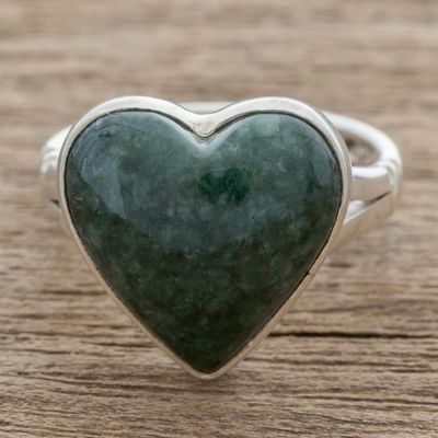 Alternate image for Heart-Shaped Dark Green Jade Cocktail Ring from Guatemala Love Dream
