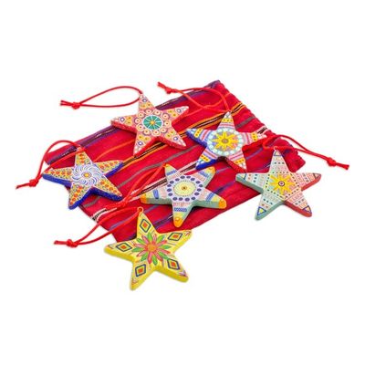 Alternate image for Artisan Crafted Ceramic Christmas Ornaments Set of 6 Christmas Star