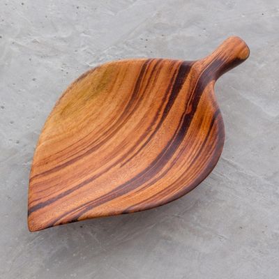Alternate image for Leaf-Shaped Wood Appetizer Bowl from Guatemala Jungle Delicacies
