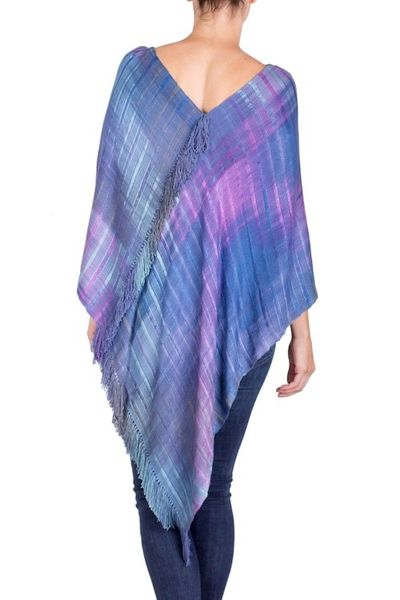 Alternate image for Blue and Purple Rayon Poncho from Guatemala Beautiful Horizon