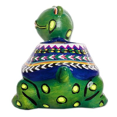 Alternate image for Hand-Painted Small Turtle Ceramic Flower Pot from Guatemala Mountain Turtle