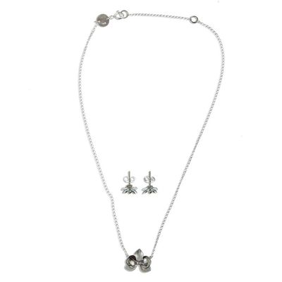 Alternate image for Orchid-Themed Polished Handcrafted Silver Jewelry Set Blooming Orchid