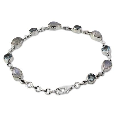 Alternate image for Blue Topaz and Rainbow Moonstone Gemstone Station Bracelet Misty Sky