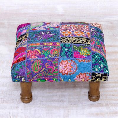 Alternate image for Fair Trade Embellished Ottoman Foot Stool from India Lapis Patchwork