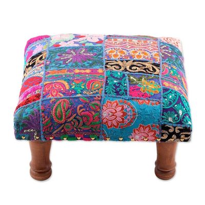 Alternate image for Fair Trade Embellished Ottoman Foot Stool from India Lapis Patchwork