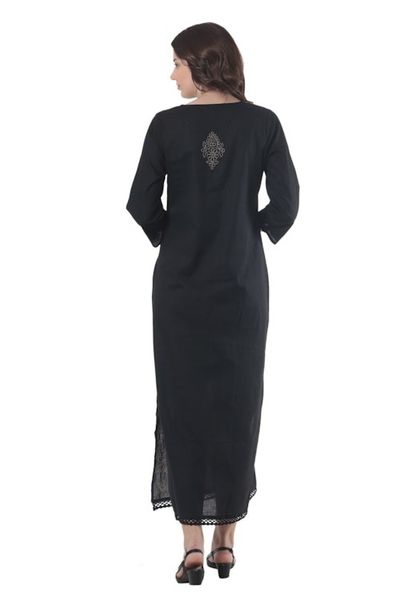 Alternate image for Cotton Maxi Dress with Chikankari Hand Embroidery Midnight Bliss
