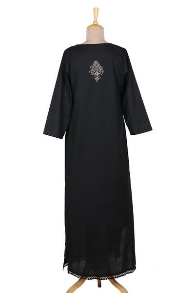 Alternate image for Cotton Maxi Dress with Chikankari Hand Embroidery Midnight Bliss