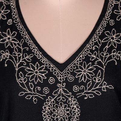 Alternate image for Cotton Maxi Dress with Chikankari Hand Embroidery Midnight Bliss