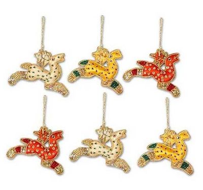 Alternate image for 6 Beaded Hand Crafted Christmas Tree Ornaments from India Reindeer Gang